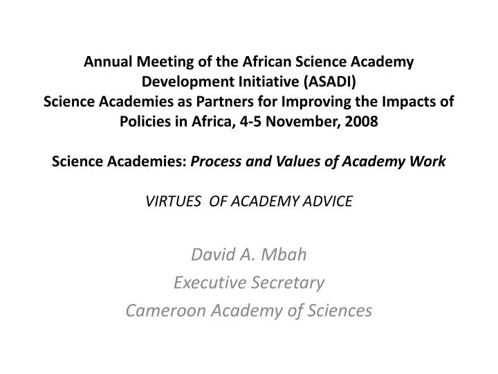 david a mbah executive secretary cameroon academy of sciences