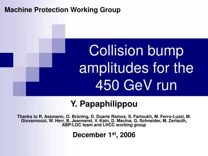 collision bump amplitudes for the 450 gev run