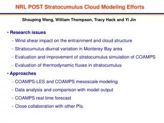 NRL POST Stratocumulus Cloud Modeling Efforts