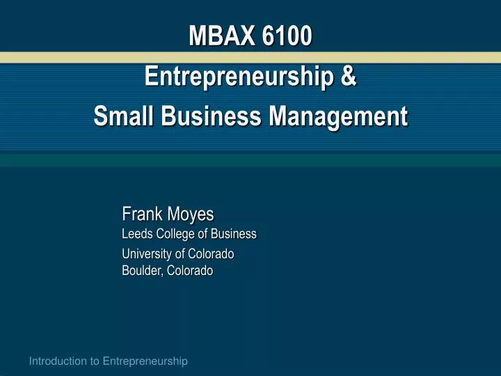 mbax 6100 entrepreneurship small business management