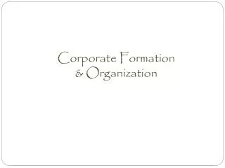 Corporate Formation &amp; Organization