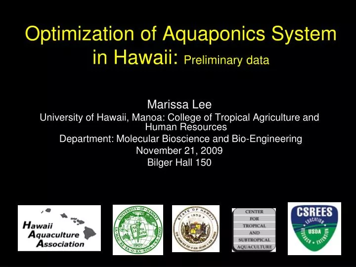 optimization of aquaponics system in hawaii preliminary data
