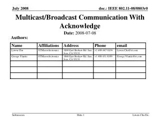 Multicast/Broadcast Communication With Acknowledge
