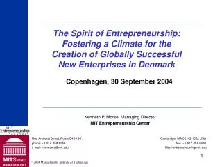 Kenneth P. Morse, Managing Director MIT Entrepreneurship Center