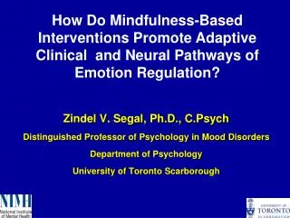 Zindel V. Segal, Ph.D., C.Psych Distinguished Professor of Psychology in Mood Disorders