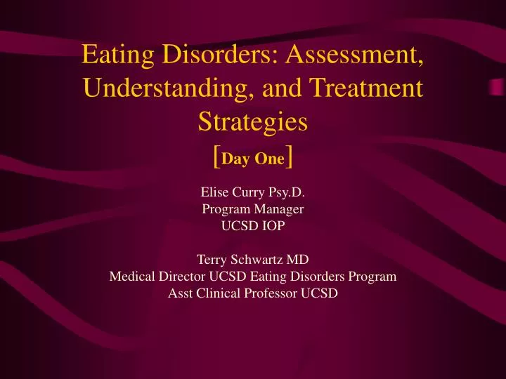 eating disorders assessment understanding and treatment strategies day one