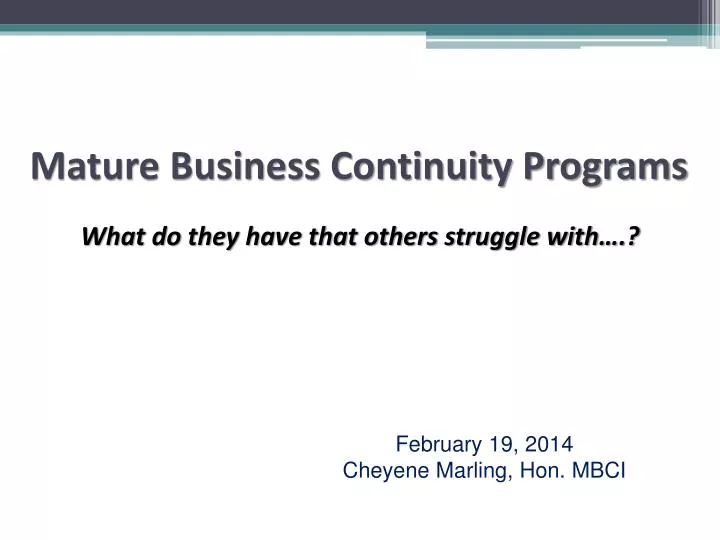 mature business continuity programs