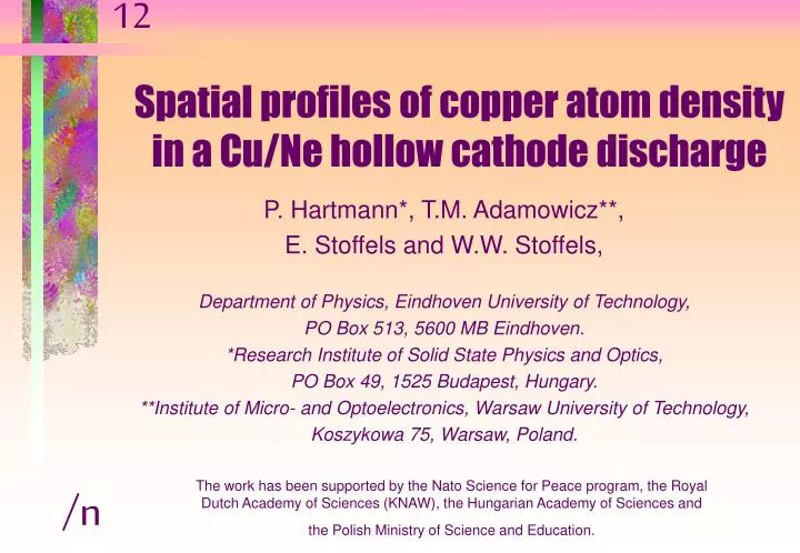 spatial profiles of copper atom density in a cu ne hollow cathode discharge