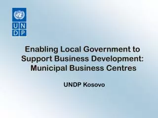 Enabling Local Government to Support Business Development: Municipal Business Centres