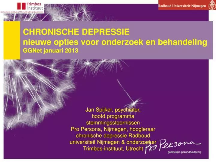 chronische depressie nieuwe opties voor onderzoek en behandeling ggnet januari 2013