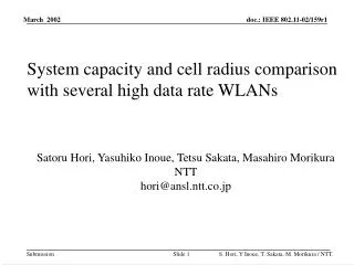 System capacity and cell radius comparison with several high data rate WLANs