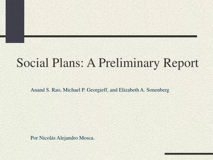 social plans a preliminary report