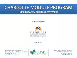 CHARLOTTE MODULE PROGRAM MBE CAPACITY BUILDING OVERVIEW