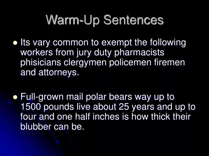 warm up sentences