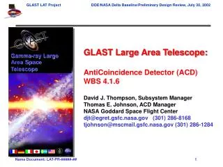 GLAST Large Area Telescope: AntiCoincidence Detector (ACD) WBS 4.1.6