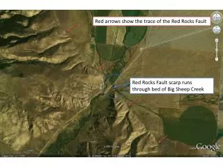Red arrows show the trace of the Red Rocks Fault