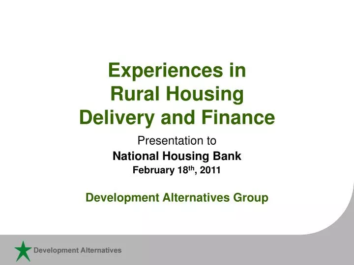 experiences in rural housing delivery and finance
