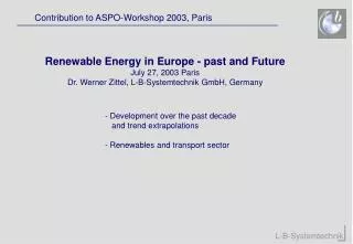 Contribution to ASPO-Workshop 2003, Paris