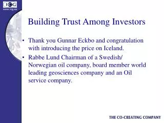 Building Trust Among Investors