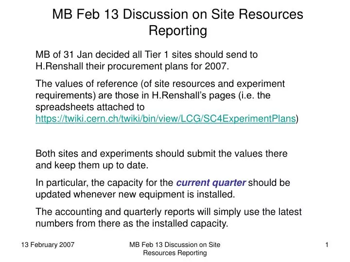 mb feb 13 discussion on site resources reporting