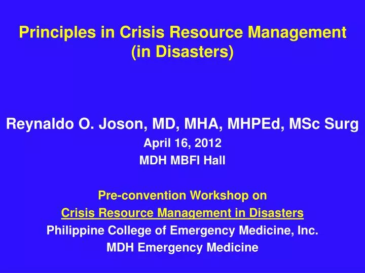 principles in crisis resource management in disasters