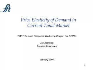 Price Elasticity of Demand in Current Zonal Market