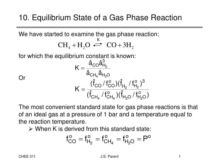 10 equilibrium state of a gas phase reaction