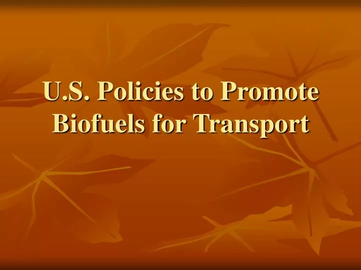 u s policies to promote biofuels for transport