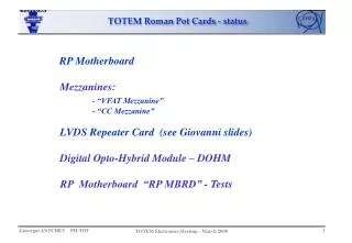 TOTEM Roman Pot Cards - status