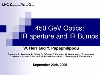 450 GeV Optics: IR aperture and IR Bumps