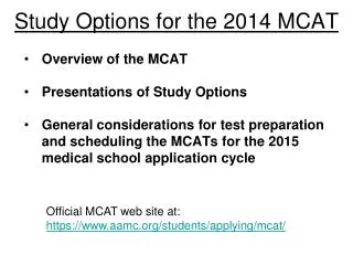 Study Options for the 2014 MCAT