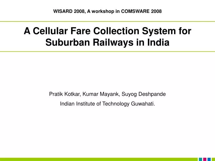 a cellular fare collection system for suburban railways in india