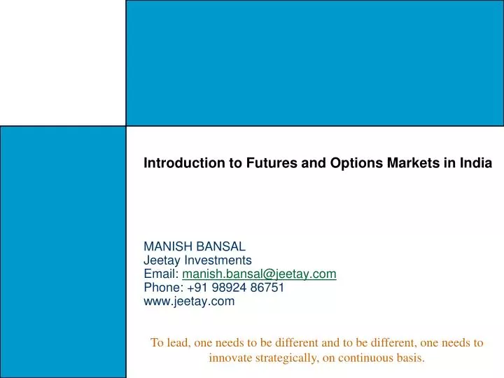 introduction to futures and options markets in india