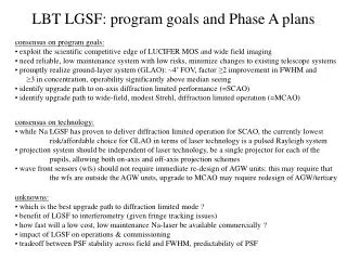 LBT LGSF: program goals and Phase A plans