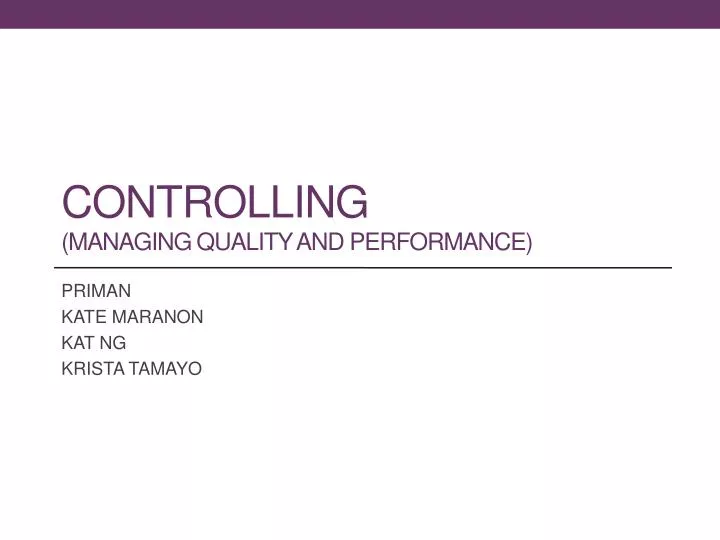 controlling managing quality and performance