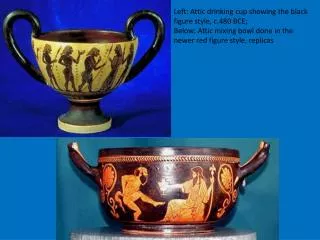 Left: Attic drinking cup showing the black figure style, c.480 BCE;