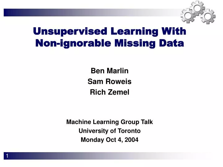 unsupervised learning with non ignorable missing data