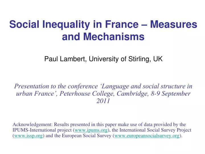 social inequality in france measures and mechanisms