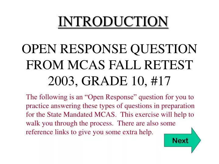 open response question from mcas fall retest 2003 grade 10 17