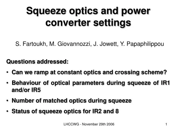 squeeze optics and power converter settings