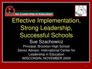Effective Implementation, Strong Leadership, Successful Schools Sue Szachowicz