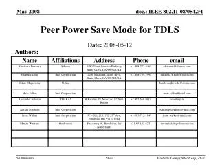 Peer Power Save Mode for TDLS