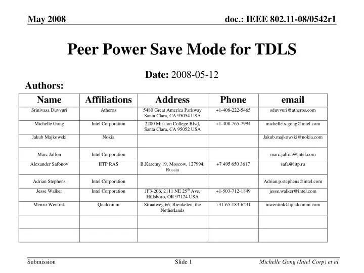 peer power save mode for tdls