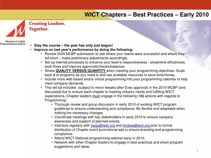 wict chapters best practices early 2010