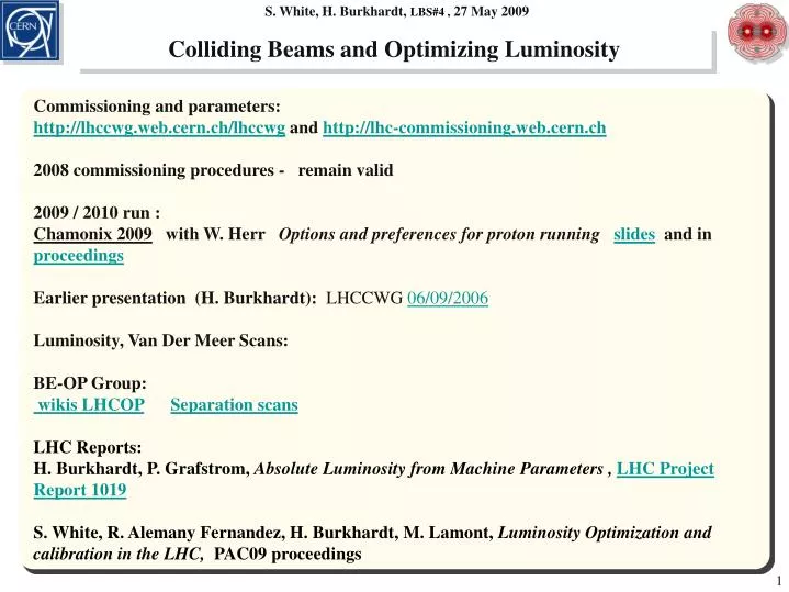 colliding beams and optimizing luminosity
