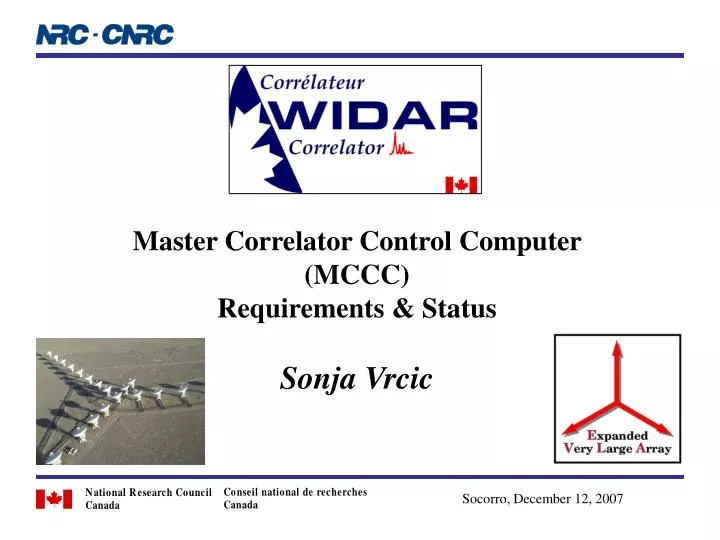 master correlator control computer mccc requirements status sonja vrcic
