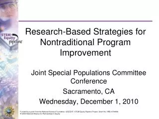 Research-Based Strategies for Nontraditional Program Improvement