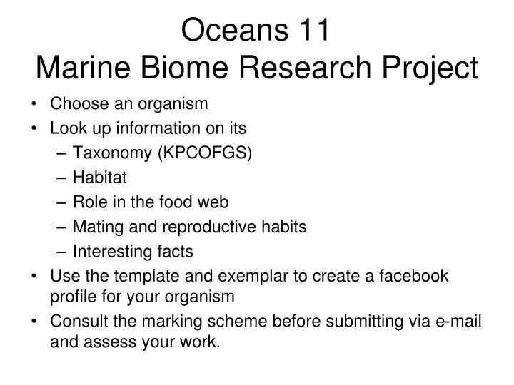 oceans 11 marine biome research project