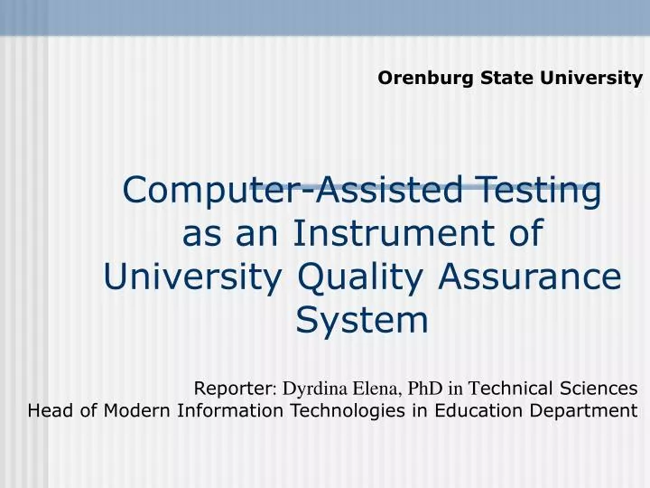 c omputer a ssisted t esting as an instrument of university quality assurance system