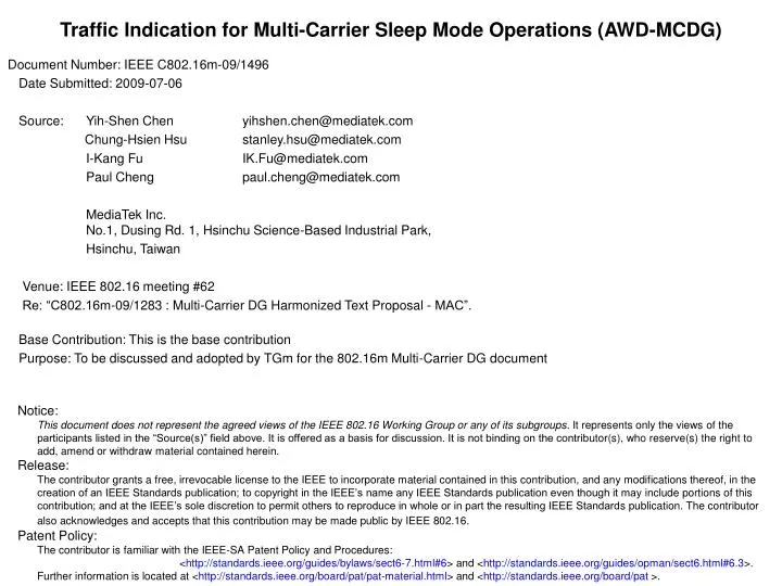 traffic indication for multi carrier sleep mode operations awd mcdg